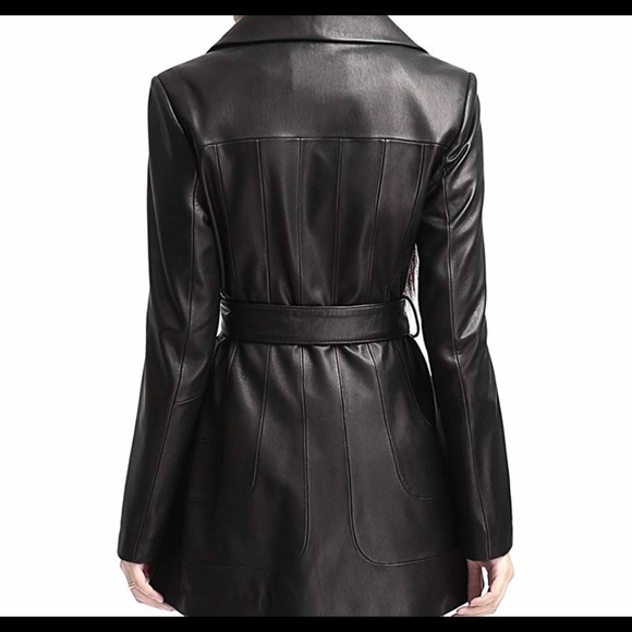 Women Leather Trench Coat - Picture 4 of 5